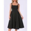 INSPIRE CHIC Women's Sleeveless Square Neck Midi Swing A-Line Party Wedding Guest Dresses