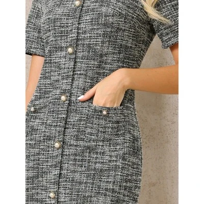 INSPIRE CHIC Women's Short Sleeve Elegant Work Fishtail Tweed Bodycon Mermaid Dress 3 INSPIRE CHIC Women's Short Sleeve Elegant Work Fishtail Tweed Bodycon Mermaid Dress - Image 3