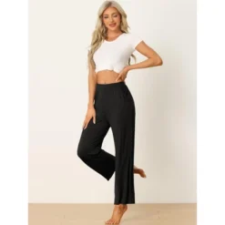 INSPIRE CHIC Women's Cotton Stretchy Elastic Waist Straight Wide-Leg Pajama Pants With Pockets
