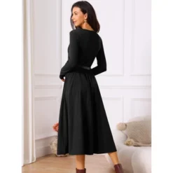 INSPIRE CHIC Women's Casual Midi Round Neck Long Sleeve Flowy Fall Dresses With Belt -Fashion Clothing Store GUEST f80c9489 f16e 47c3 bc92 9243738c3341