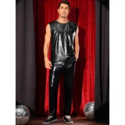 INSPIRE CHIC Men's Disco Shiny Sleeveless Crocodile Pattern Tank Top