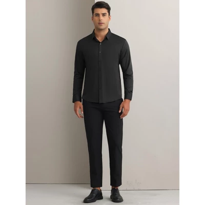 INSPIRE CHIC Men's Long Sleeve Button Down Solid Color Business Dress Shirt 1 INSPIRE CHIC Men's Long Sleeve Button Down Solid Color Business Dress Shirt