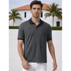 INSPIRE CHIC Men's Stretch Athletic Workout Short Sleeved Golf Heathered Polo Shirt