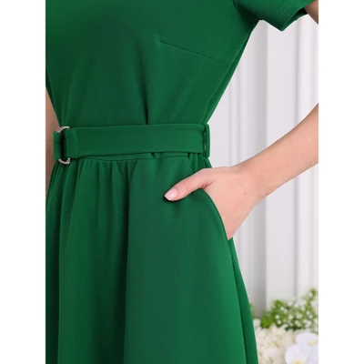INSPIRE CHIC Women's Summer A-Line Crew Neck Short Sleeve Belted Flare Midi Dresses 3 INSPIRE CHIC Women's Summer A-Line Crew Neck Short Sleeve Belted Flare Midi Dresses - Image 3