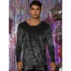 INSPIRE CHIC Men's Vintage Crew Neck Long Sleeves Velvet T-Shirts