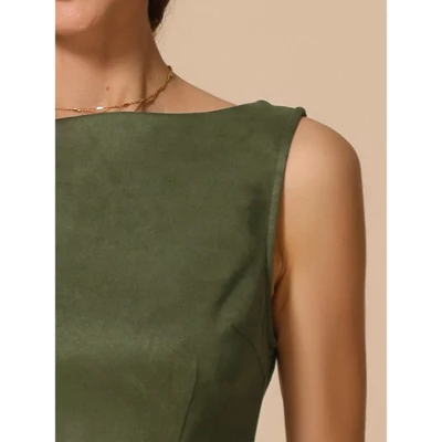 INSPIRE CHIC Women's Faux Suede Boat Neck Sleeveless Sheath Dress 4 INSPIRE CHIC Women's Faux Suede Boat Neck Sleeveless Sheath Dress - Image 4